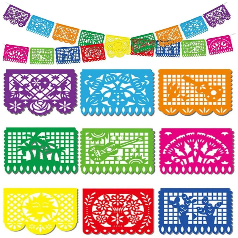 Mexican Party Banner DomeStar 18 Feet Plastic Fiesta Banner Cinco de Mayo Dia De Los Muertos Decor Day of The Dead Papel Picado Decorations Mexican Fiesta Garland for Mexican Party Supplies - North State Signs & Printing