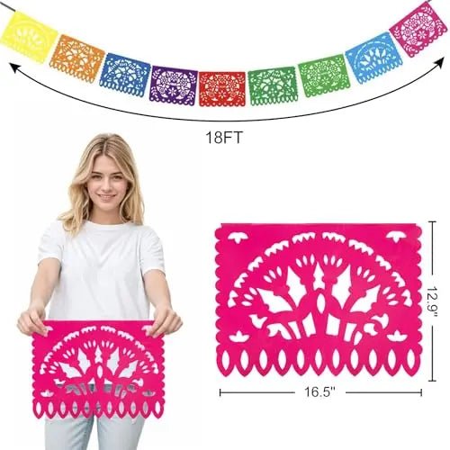 Mexican Party Banner DomeStar 18 Feet Plastic Fiesta Banner Cinco de Mayo Dia De Los Muertos Decor Day of The Dead Papel Picado Decorations Mexican Fiesta Garland for Mexican Party Supplies - North State Signs & Printing