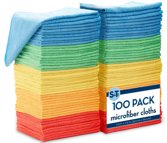 Microfiber Cleaning Cloth, S&T INC. 100 Pack, Bulk Microfiber Towel for Home, Reusable Microfiber Towels for Cars, Assorted, 11.5 in. x 11.5 in., 100 Count - North State Signs & Printing