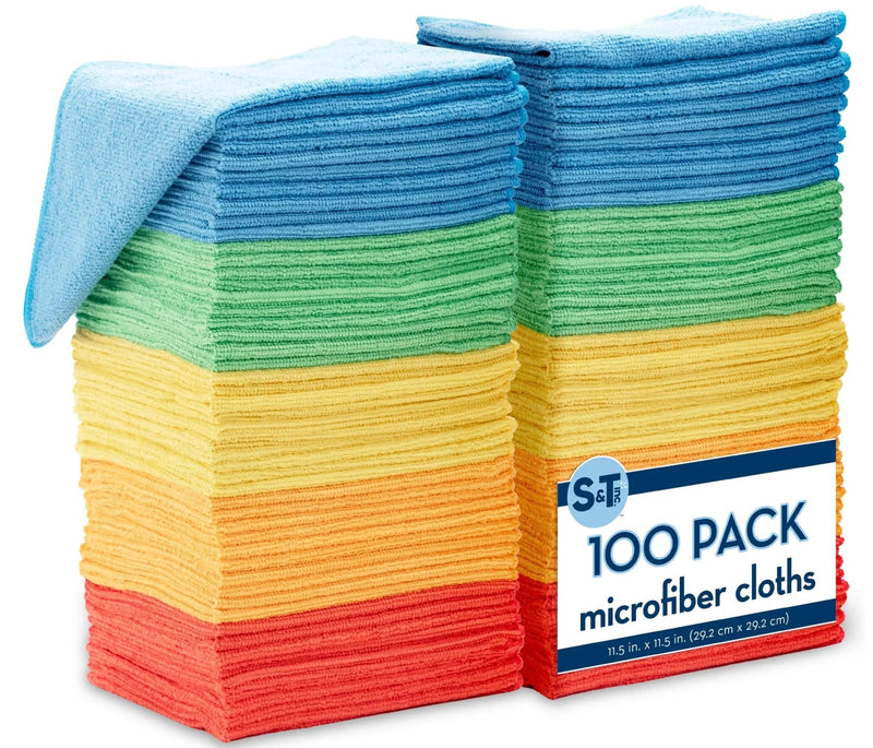 Microfiber Cleaning Cloth, S&T INC. 100 Pack, Bulk Microfiber Towel for Home, Reusable Microfiber Towels for Cars, Assorted, 11.5 in. x 11.5 in., 100 Count - North State Signs & Printing