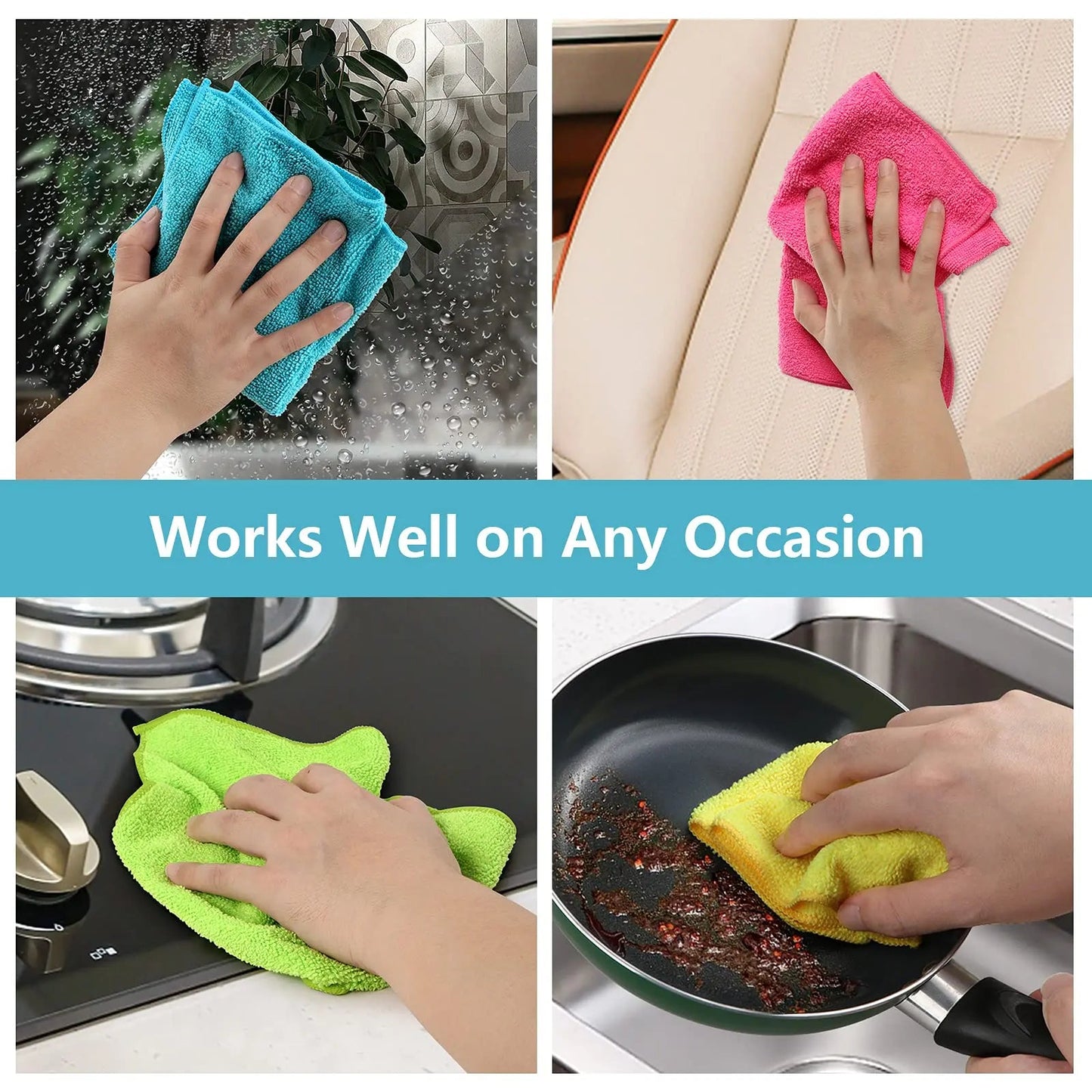 Microfiber Cleaning Cloth,12 Pack Cleaning Rag, Cleaning Towels with 4 Color Assorted, HOMEXCEL, 11.5"X11.5"(Green/Blue/Yellow/Pink) - North State Signs & Printing
