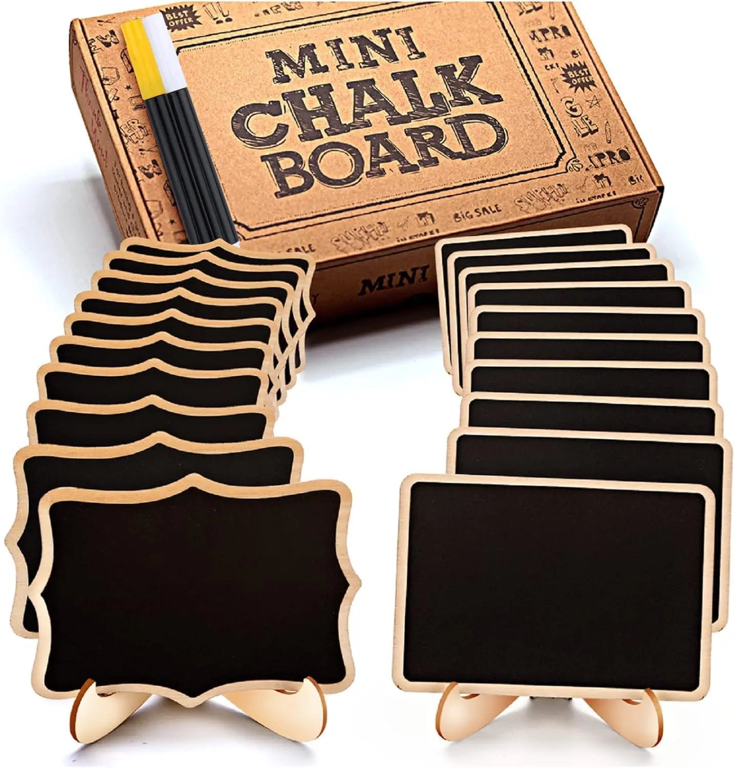 Mini Chalkboard Signs, 20 Pack Framed Small Chalkboard Labels with Easel Stand, Wooden Blackboard for Table Numbers, Food Signs, Wedding Signs, Message Board, Place Cards and Event Decorations - North State Signs & Printing