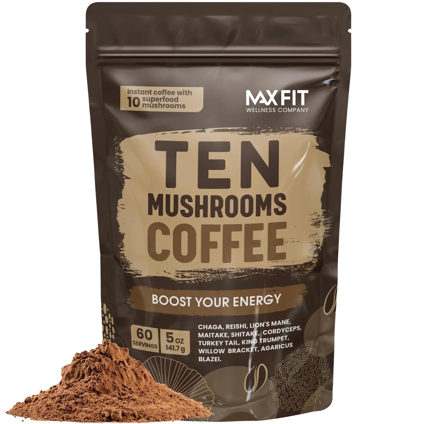Mushroom Coffee Organic (60 Servings) 10 Mushrooms (Lion’s Mane, Cordyceps, Turkey Tail & Other) Mixed With Gourmet Arabica Instant Immune Boosting Coffee for Focus & Gut Health Support - North State Signs & Printing