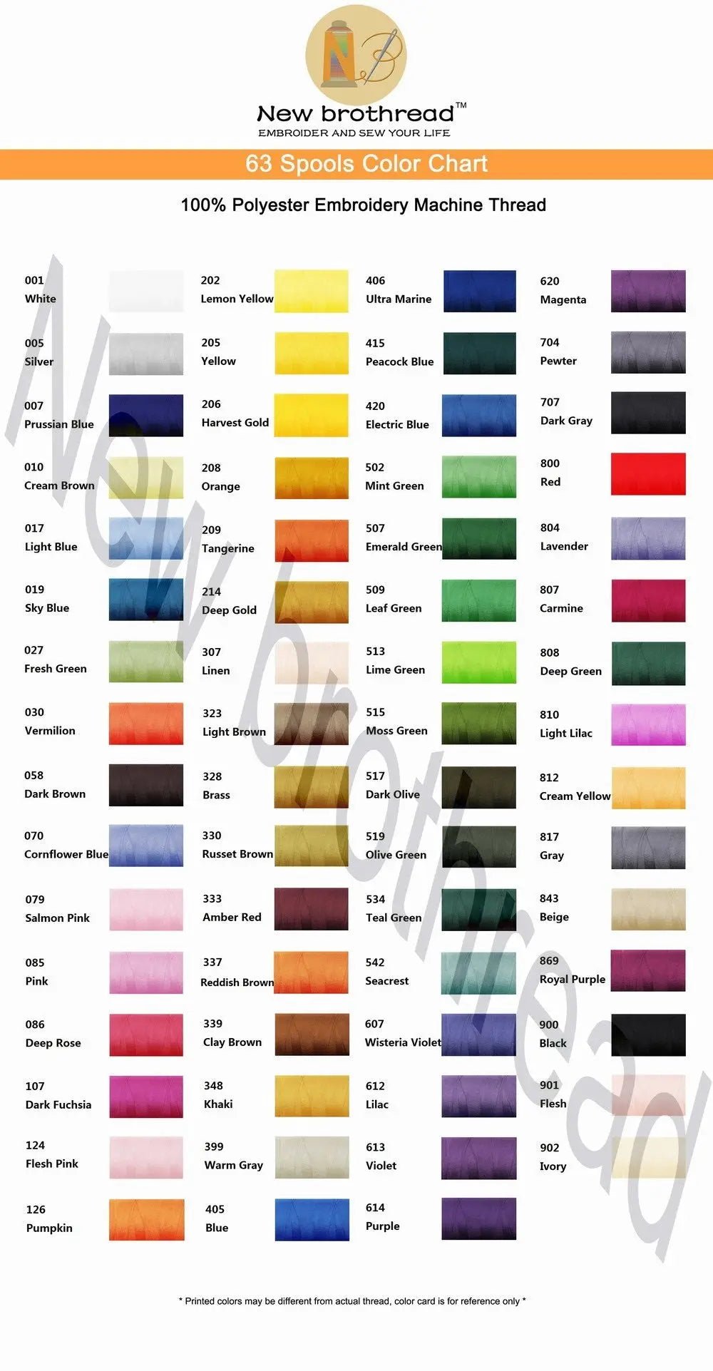 New brothread 63 Brother Colors Polyester Embroidery Machine Thread Kit 500M - North State Signs & Printing