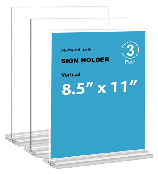newnewshow 8.5x11 Acrylic Sign Holder 3 Pack Vertical Double - Sided Display (Optional 8.5x11 8.5x5.5 5x7 Horizontal and Vertical) - North State Signs & Printing