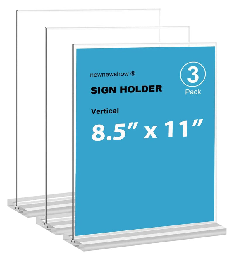 newnewshow 8.5x11 Acrylic Sign Holder 3 Pack Vertical Double - Sided Display (Optional 8.5x11 8.5x5.5 5x7 Horizontal and Vertical) - North State Signs & Printing