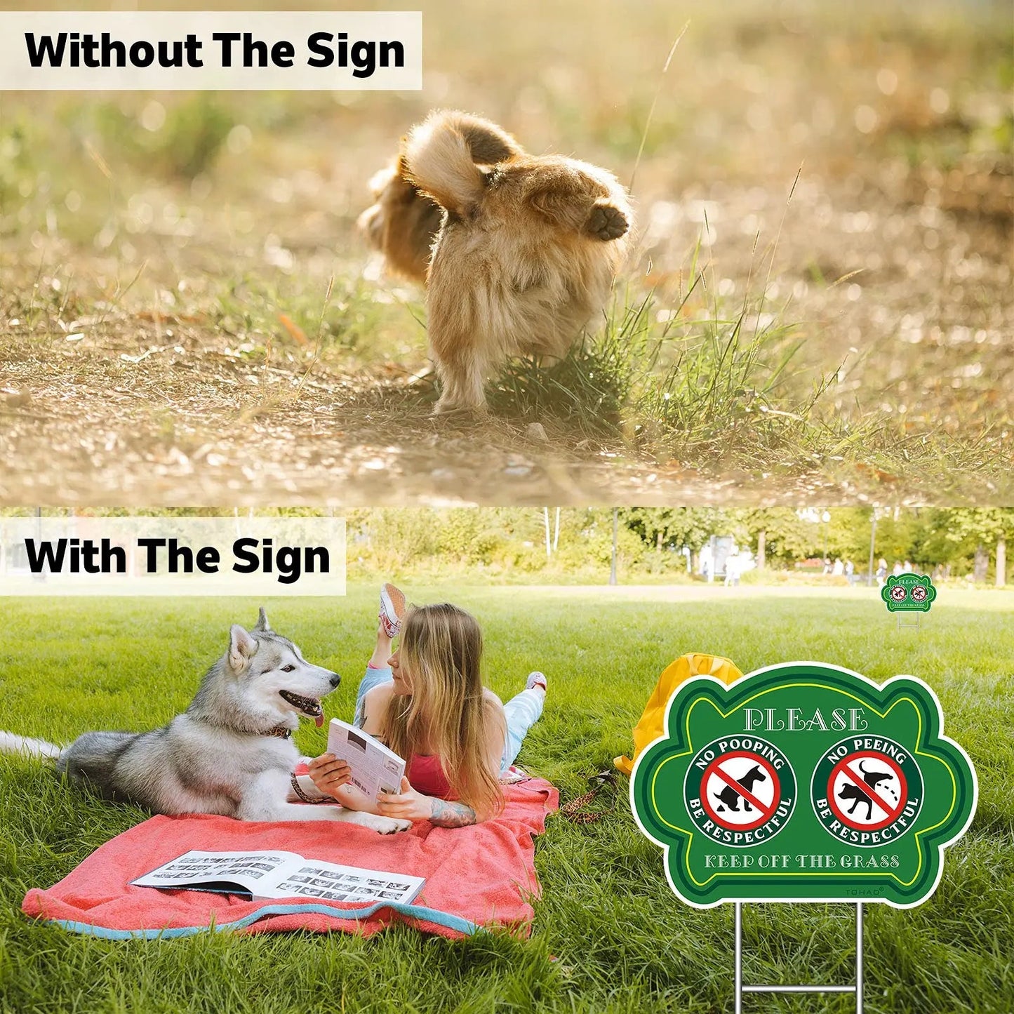 No Peeing and No Pooping Dog Sign 2 Pack, Double Sided Please Be Respectful Keep Off The Grass Yard Signs with Metal Wire H - Stakes, 14" x 10", UV Protected & Waterproof, Outdoor Use - North State Signs & Printing