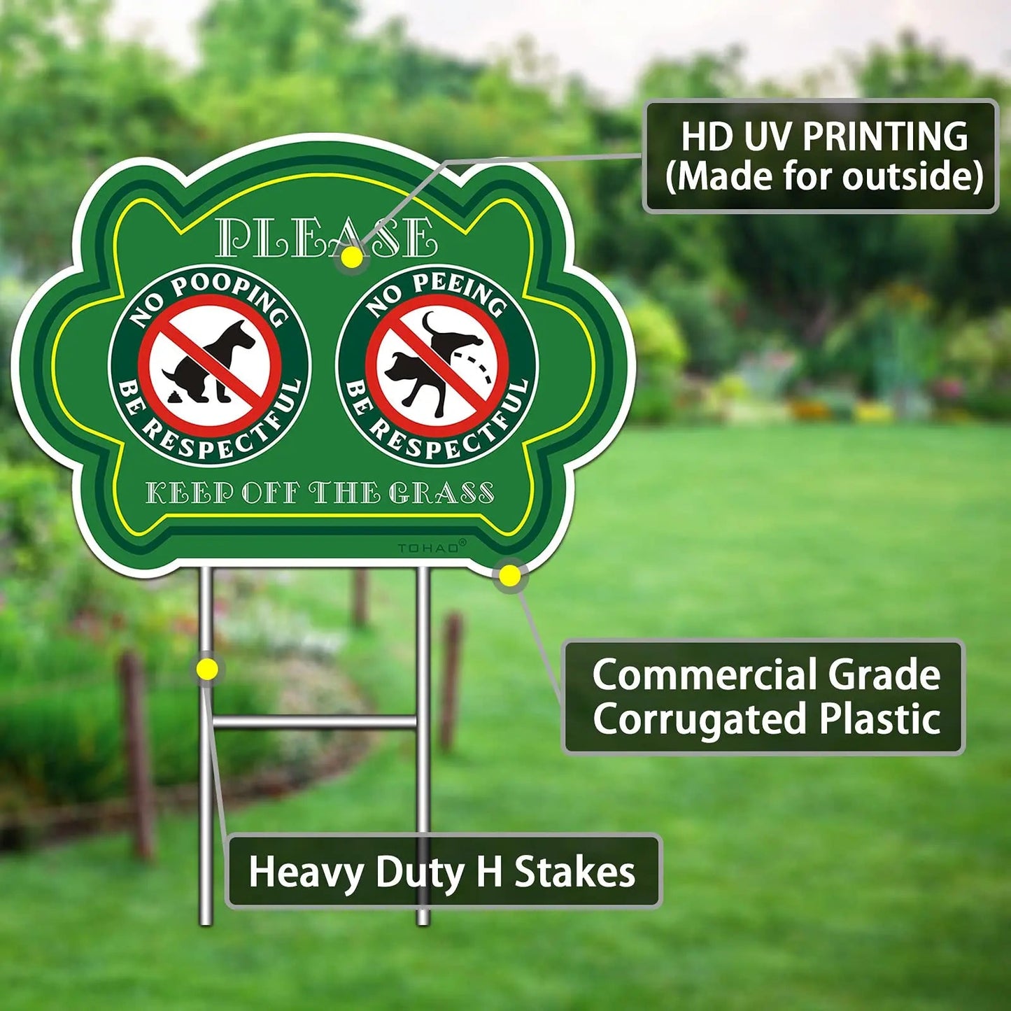 No Peeing and No Pooping Dog Sign 2 Pack, Double Sided Please Be Respectful Keep Off The Grass Yard Signs with Metal Wire H - Stakes, 14" x 10", UV Protected & Waterproof, Outdoor Use - North State Signs & Printing