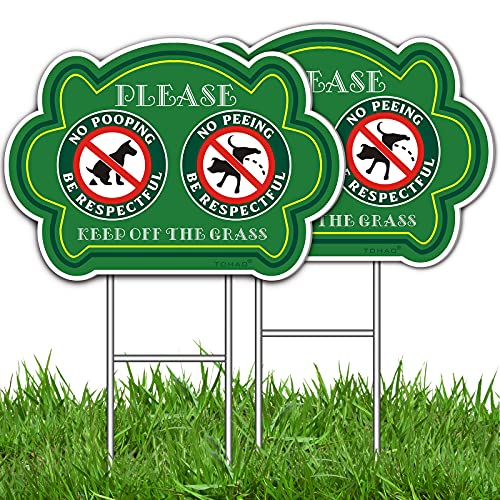 TOHAO No Peeing and No Pooping Dog Sign 2 Pack Double Sided Please Be Respectful Keep Off The Grass Yard Signs