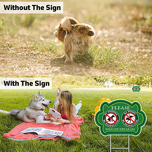 TOHAO No Peeing and No Pooping Dog Sign 2 Pack Double Sided Please Be Respectful Keep Off The Grass Yard Signs