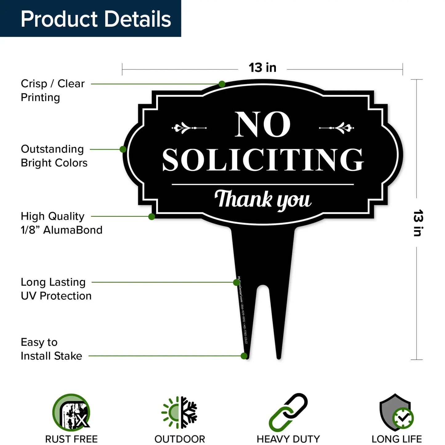 No Soliciting Sign for House, No soliciting yard Sign, 13"x13", Heavy Duty Integrated Ground Stakes, Rust Free Aluminum Composite, Made in USA by My Sign center… - North State Signs & Printing
