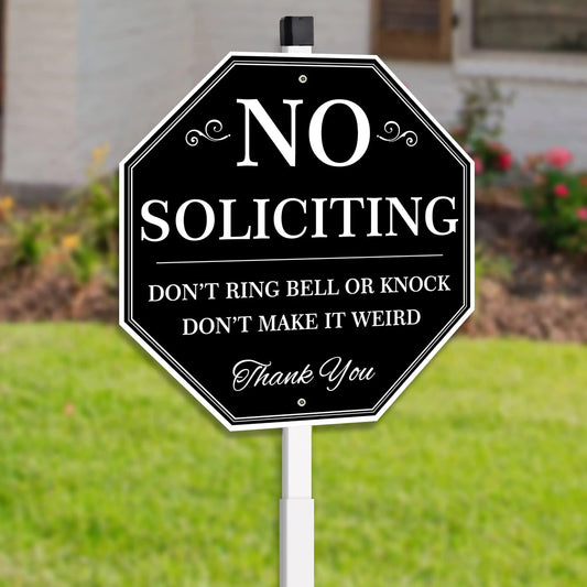 No Soliciting Yard Sign, No Soliciting Sign for House Yard with Stake, Uflashmi 10” x 28”, Metal black and white - North State Signs & Printing