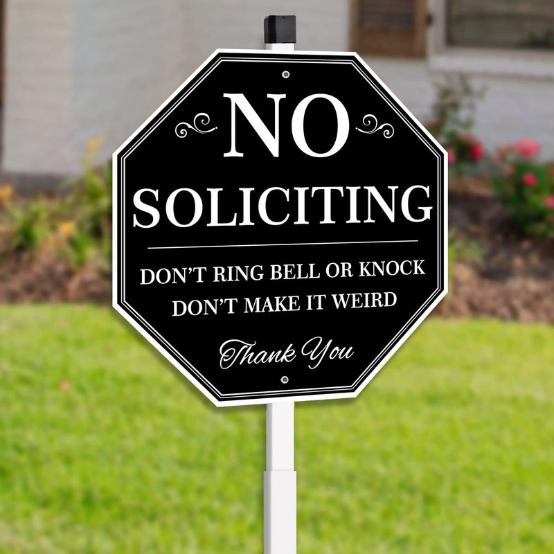 No Soliciting Yard Sign, No Soliciting Sign for House Yard with Stake, Uflashmi 10” x 28”, Metal black and white - North State Signs & Printing