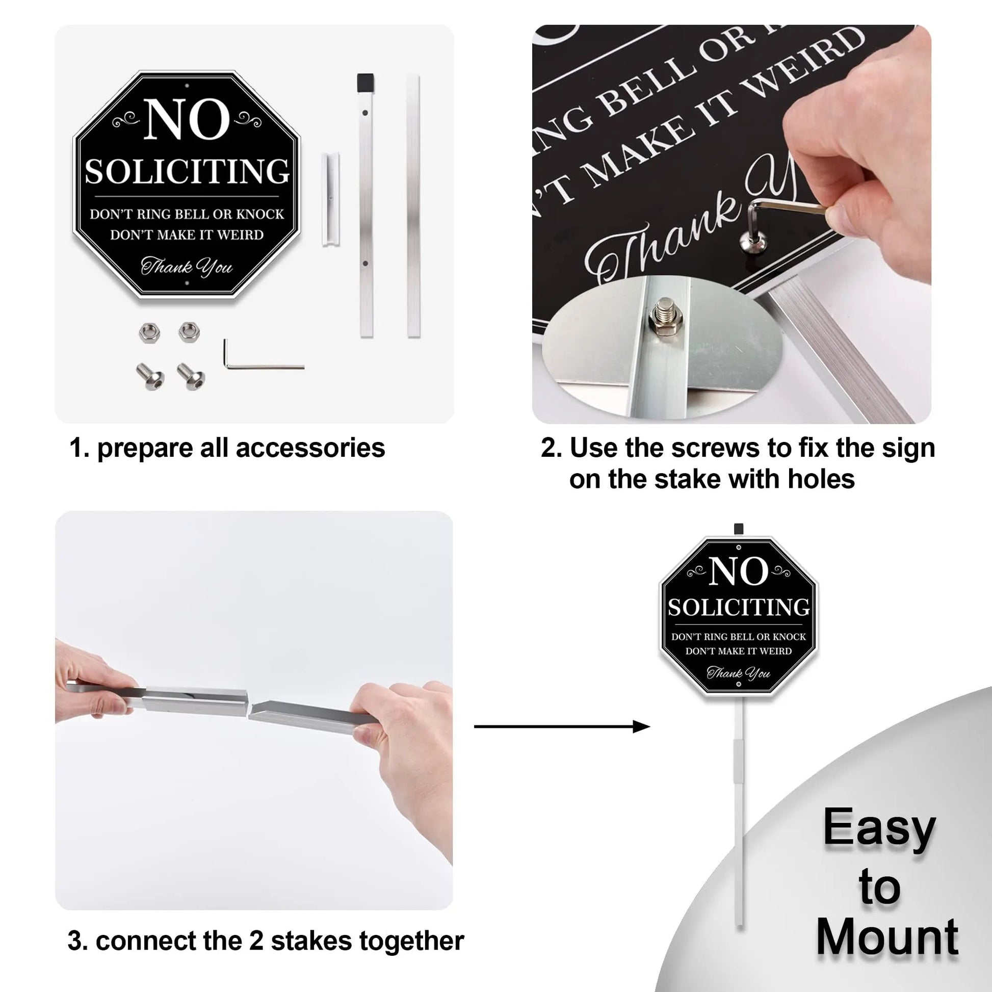 No Soliciting Yard Sign, No Soliciting Sign for House Yard with Stake, Uflashmi 10” x 28”, Metal black and white - North State Signs & Printing