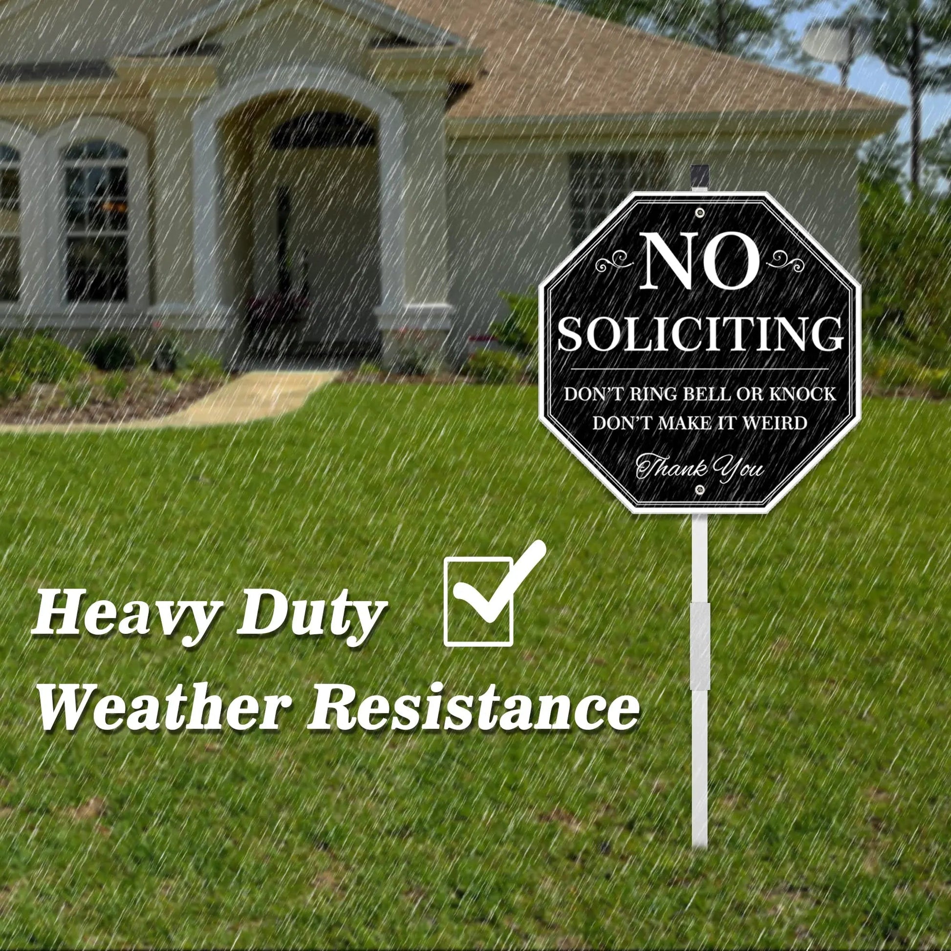 No Soliciting Yard Sign, No Soliciting Sign for House Yard with Stake, Uflashmi 10” x 28”, Metal black and white - North State Signs & Printing