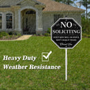No Soliciting Yard Sign, No Soliciting Sign for House Yard with Stake, Uflashmi 10” x 28”, Metal black and white - North State Signs & Printing