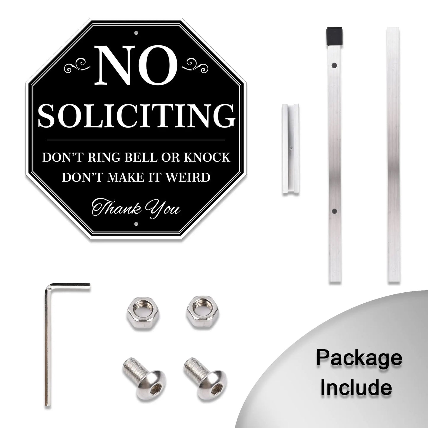 No Soliciting Yard Sign, No Soliciting Sign for House Yard with Stake, Uflashmi 10” x 28”, Metal black and white - North State Signs & Printing