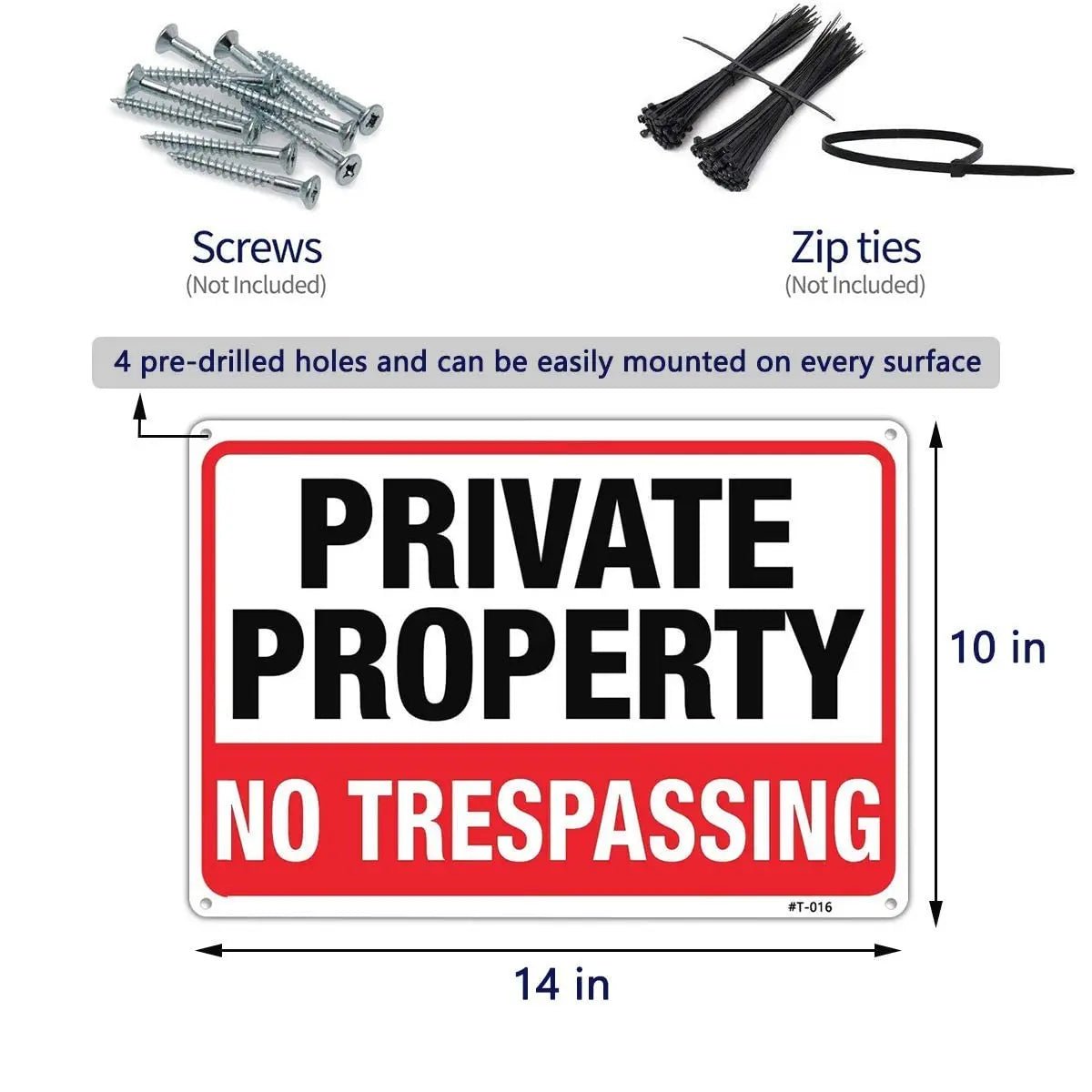 No Trespassing Signs Large Private Property Metal 10x14 Inch Rust Free Aluminum,UV Ink Printing,Durable/Weatherproof Up to 7 Years Outdoor for Home (4 - Pack) - North State Signs & Printing