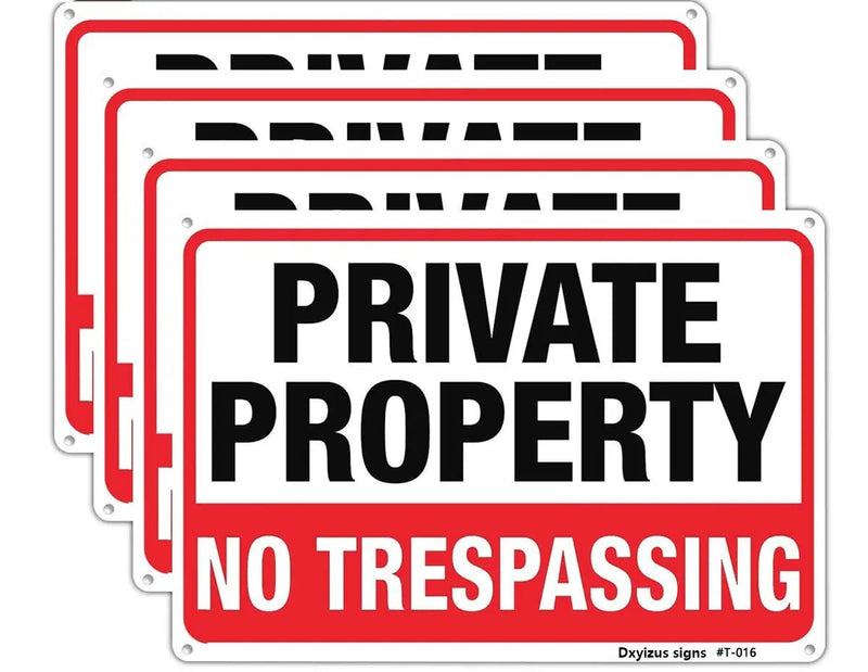 No Trespassing Signs Large Private Property Metal 10x14 Inch Rust Free Aluminum,UV Ink Printing,Durable/Weatherproof Up to 7 Years Outdoor for Home (4 - Pack) - North State Signs & Printing
