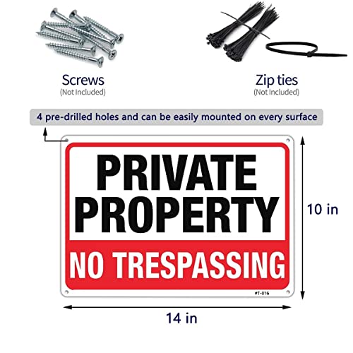 Large No Trespassing Signs Private Property Metal 10x14 Inch Rust Free Aluminum,UV Ink Printing,Durable/Weatherproof Up