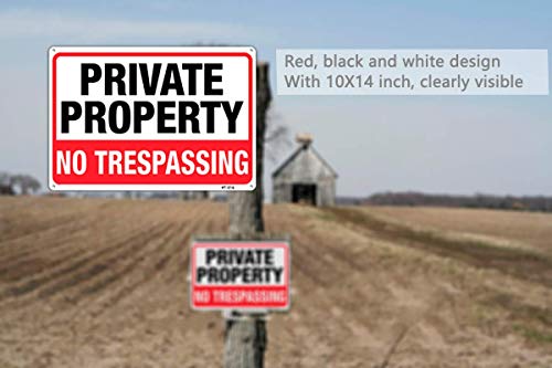 Large No Trespassing Signs Private Property Metal 10x14 Inch Rust Free Aluminum,UV Ink Printing,Durable/Weatherproof Up