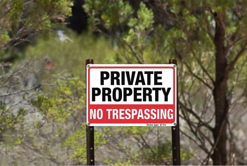 Large No Trespassing Signs Private Property Metal 10x14 Inch Rust Free Aluminum,UV Ink Printing,Durable/Weatherproof Up