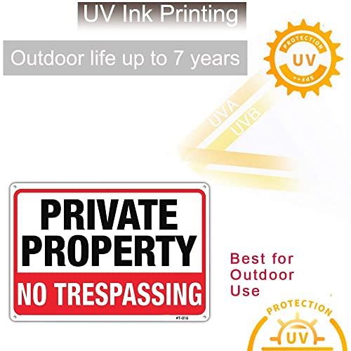 Large No Trespassing Signs Private Property Metal 10x14 Inch Rust Free Aluminum,UV Ink Printing,Durable/Weatherproof Up