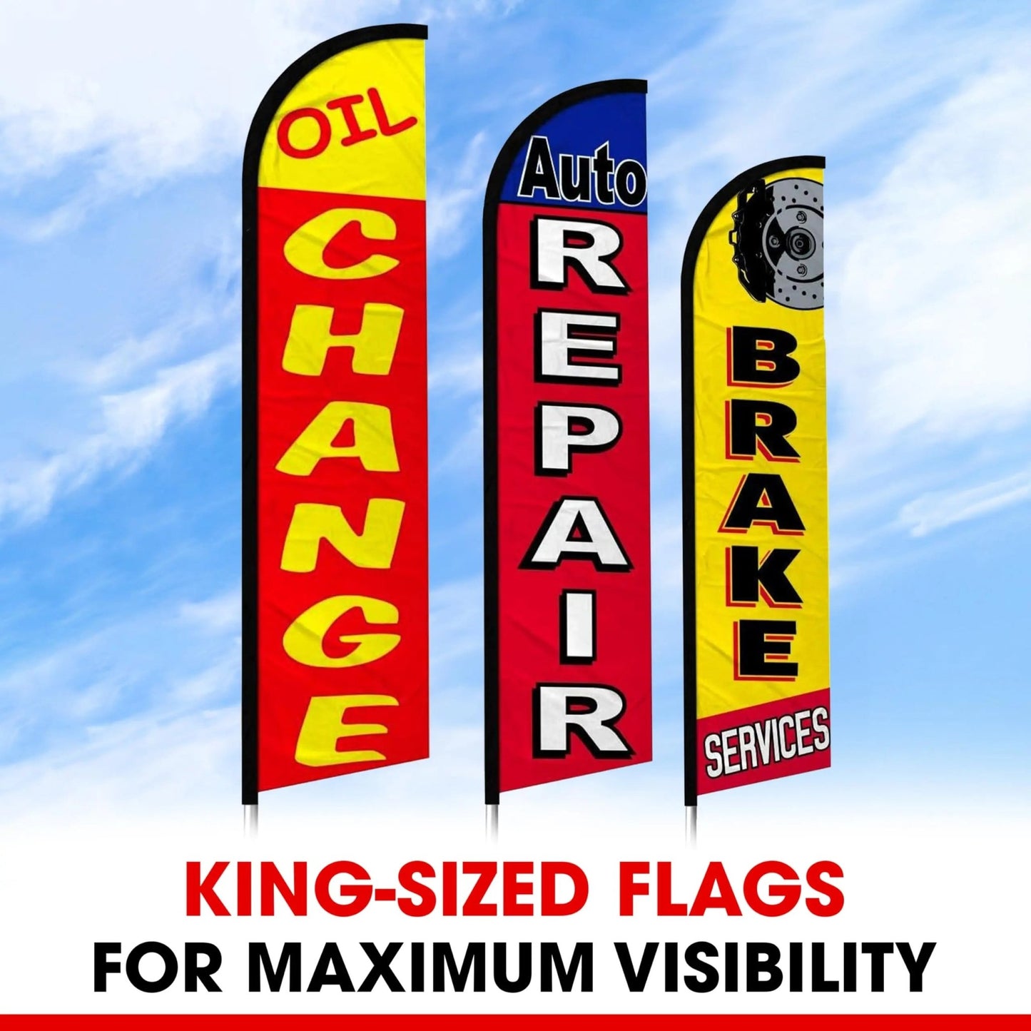 Oil Change Sign Auto Repair Brake Services Windless Flag Pack of 3 (Mount and Poles are Not Included) - North State Signs & Printing