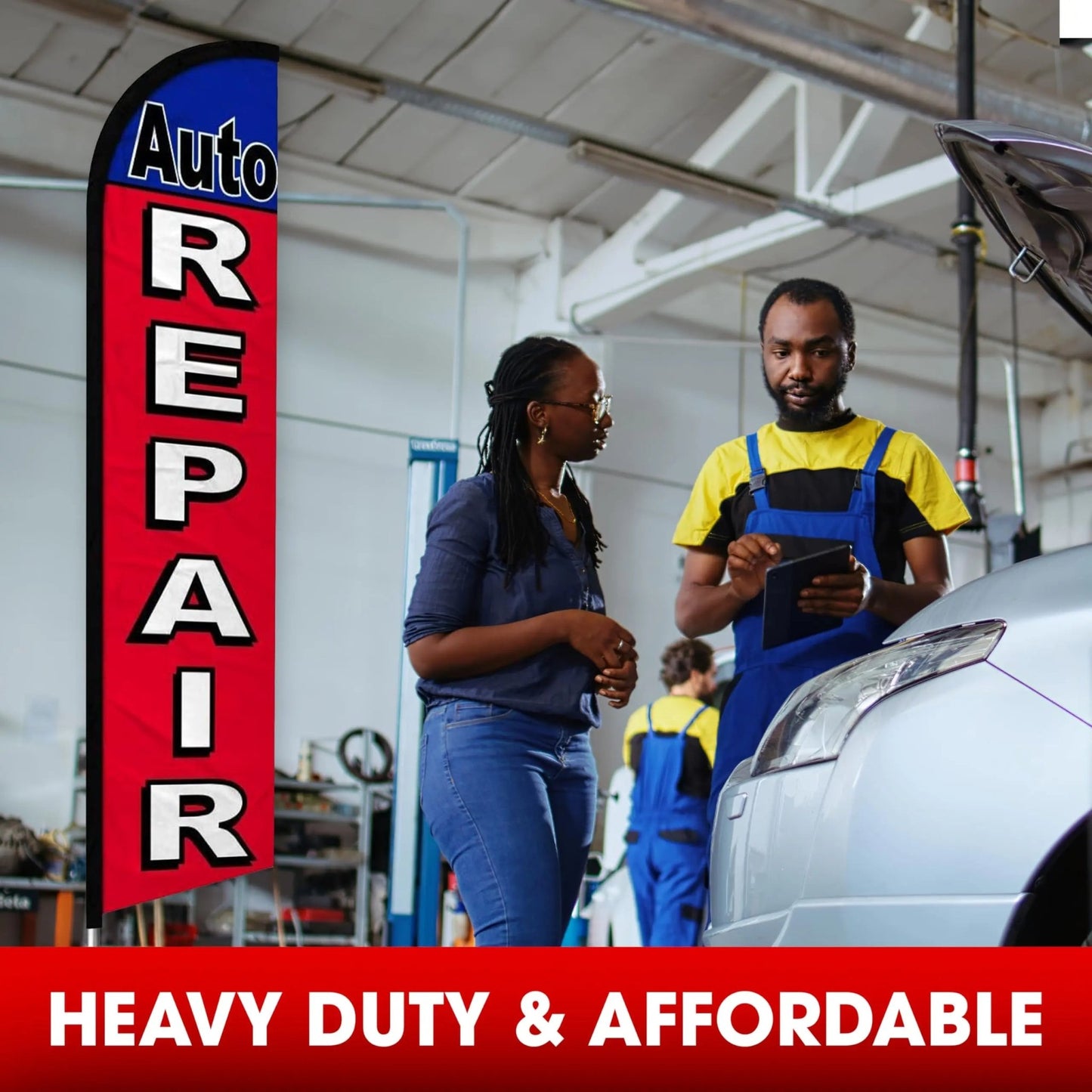 Oil Change Sign Auto Repair Brake Services Windless Flag Pack of 3 (Mount and Poles are Not Included) - North State Signs & Printing