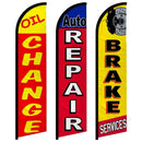 Oil Change Sign Auto Repair Brake Services Windless Flag Pack of 3 (Mount and Poles are Not Included) - North State Signs & Printing
