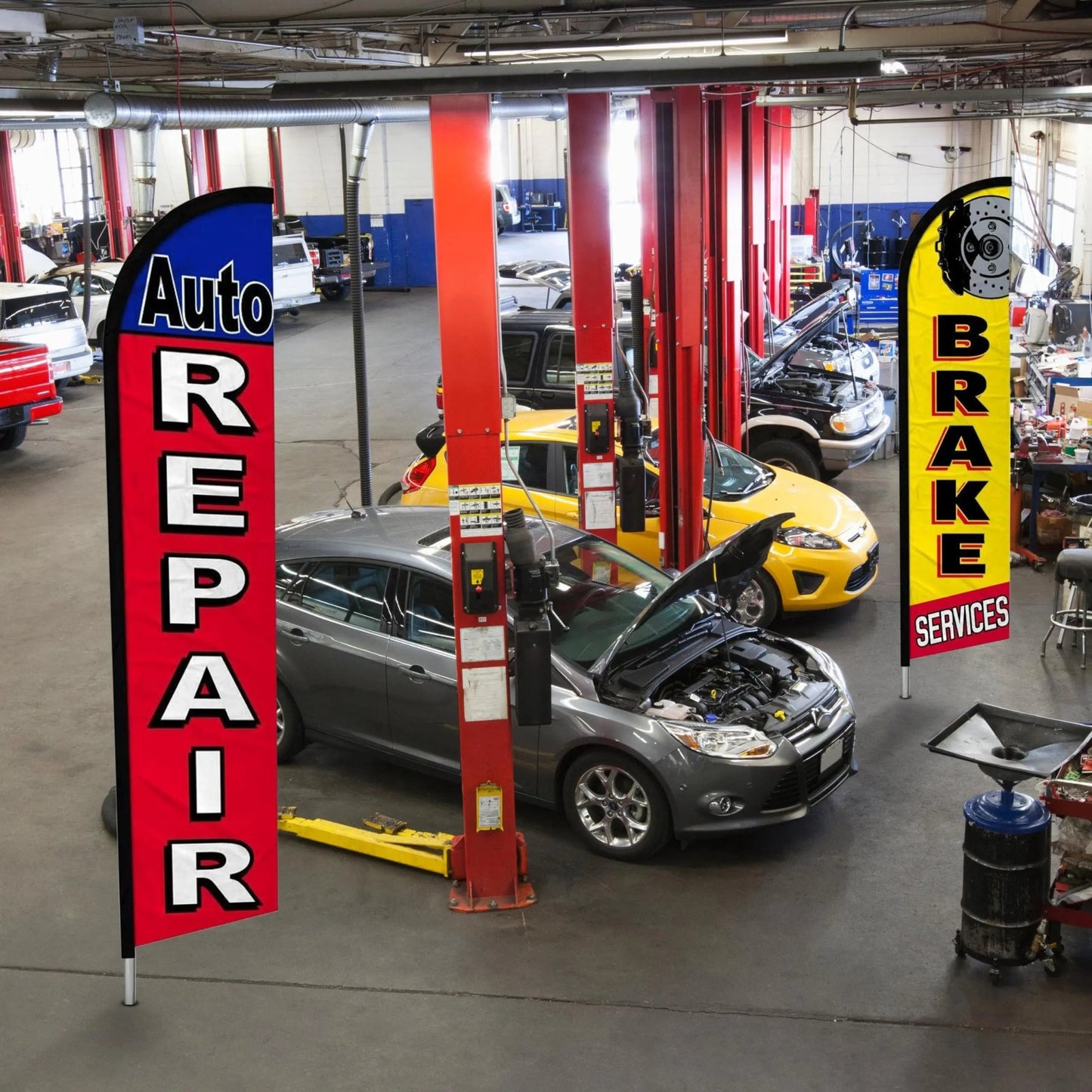Oil Change Sign Auto Repair Brake Services Windless Flag Pack of 3 (Mount and Poles are Not Included) - North State Signs & Printing