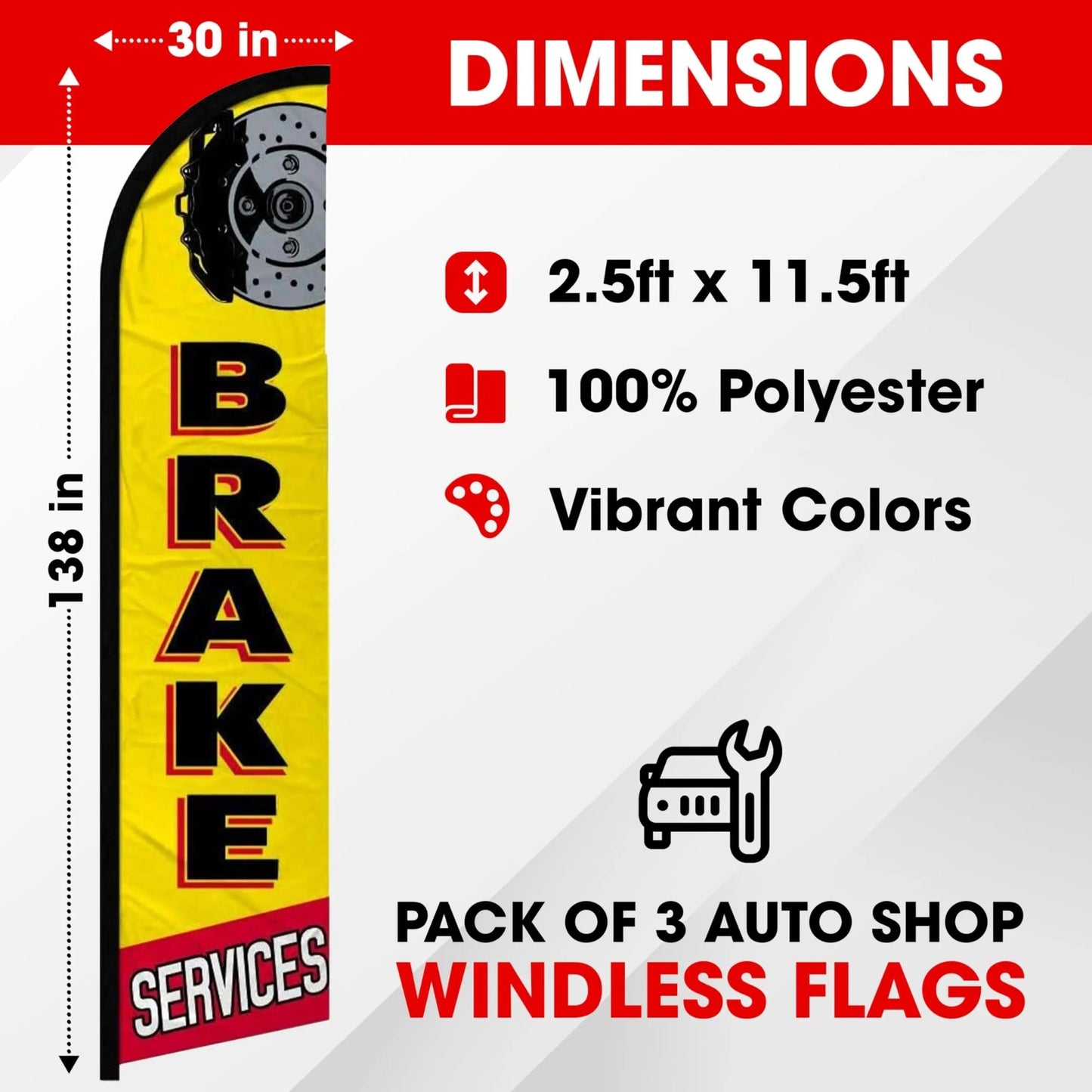 Oil Change Sign Auto Repair Brake Services Windless Flag Pack of 3 (Mount and Poles are Not Included) - North State Signs & Printing