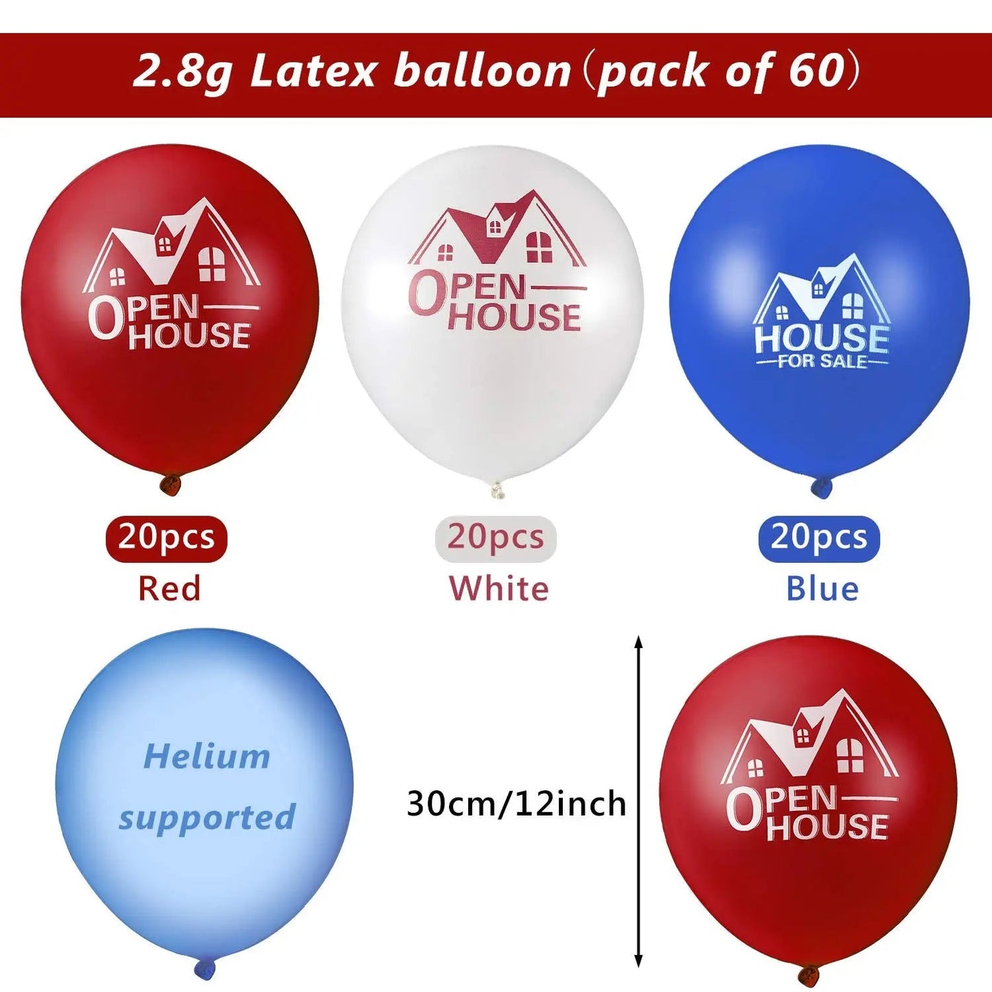Open House Balloons House for Sale Balloons 12 Inches Latex Balloons for Real Estate Balloons Supplies Signs for Open House Yard Sign House Signs Gejoy 60 Pieces - North State Signs & Printing