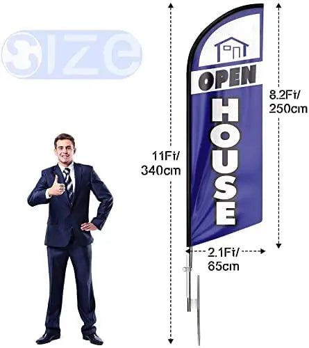 Open House Signs for Real Estate Agents, Open House Flag Pole Kit and Ground Stake, 11 FT Feather Flag Banner for Outside Business Advertising, Open House Flags for Real Estate (Blue) - North State Signs & Printing