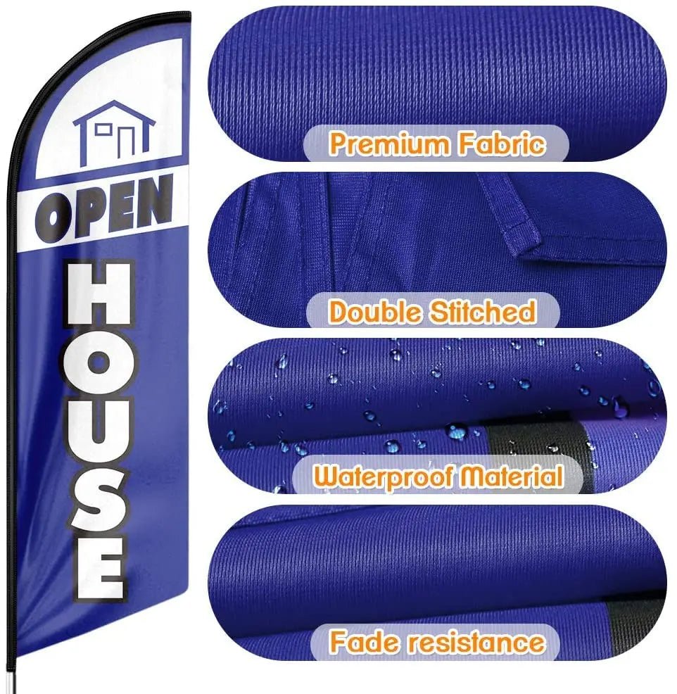 Open House Signs for Real Estate Agents, Open House Flag Pole Kit and Ground Stake, 11 FT Feather Flag Banner for Outside Business Advertising, Open House Flags for Real Estate (Blue) - North State Signs & Printing