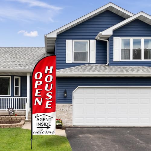 7.9FT Open House Signs for Real Estate Agents,Swooper Open Banners Feather Flag,Business Open House Flag and Pole