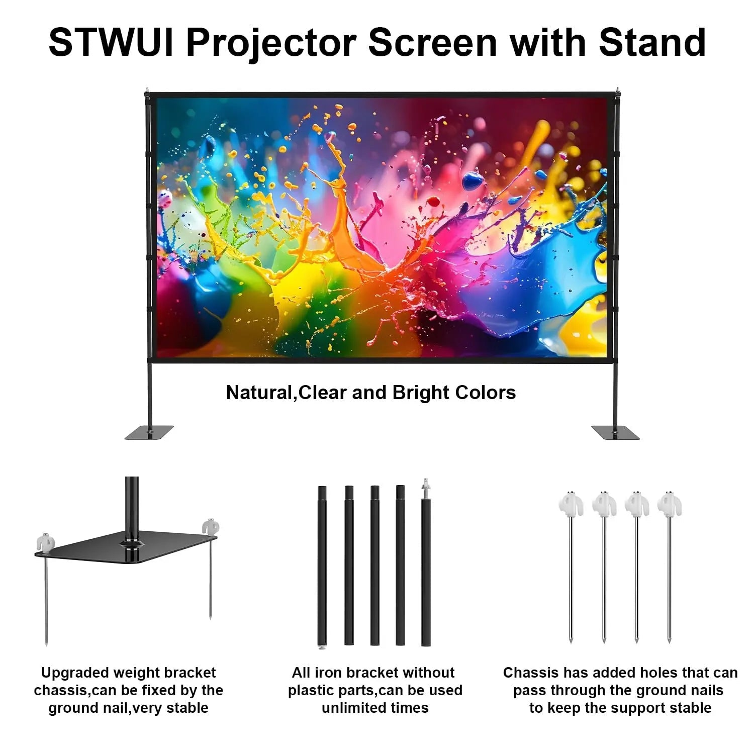 Outdoor - Projector - Screen - with - Stand - 120 inch Portable Projector Screen Indoor Outdoor Projector Screens 16:9 4K HD Lightweight Movie Screen with Carry Bag for Backyard Movie Night - North State Signs & Printing