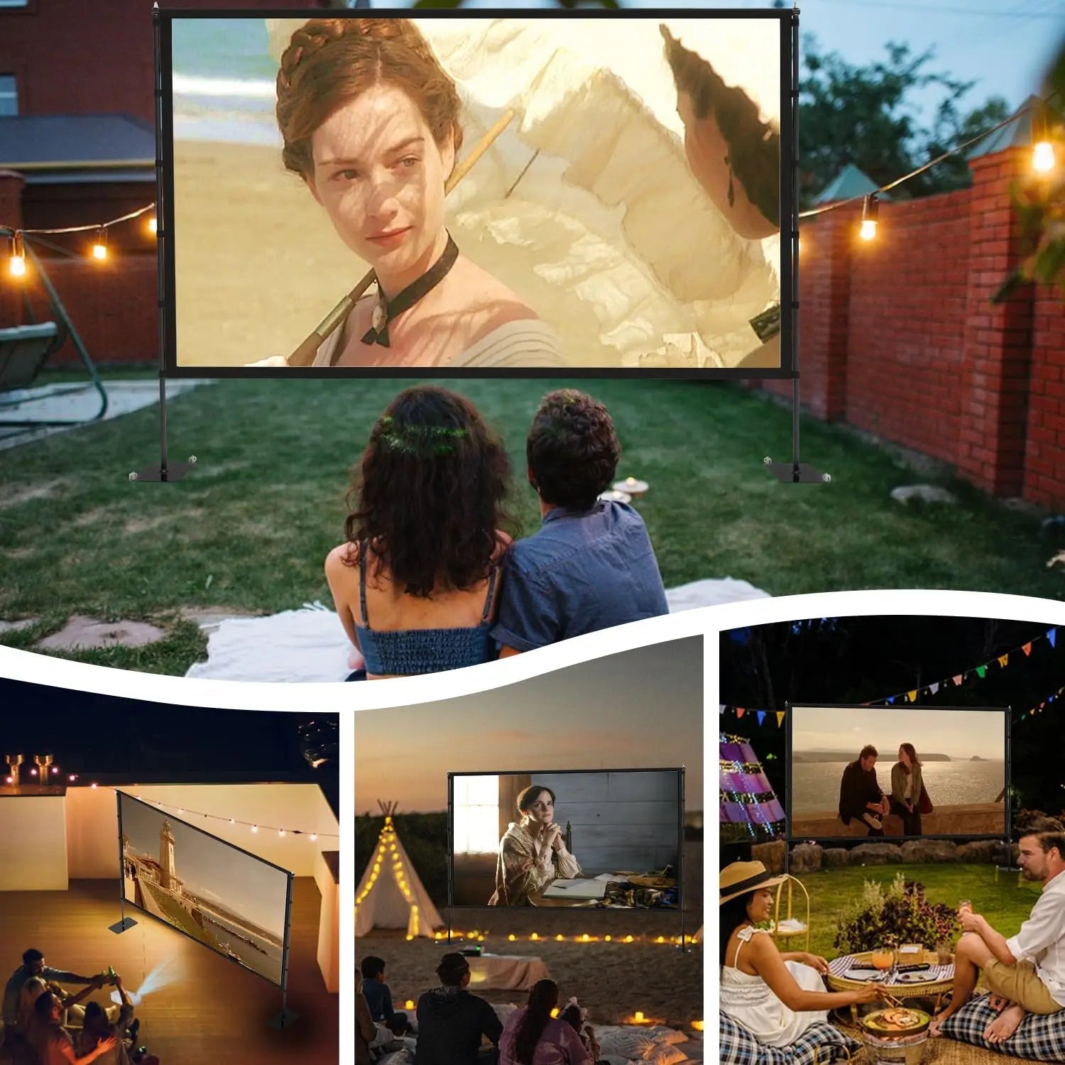 Outdoor - Projector - Screen - with - Stand - 120 inch Portable Projector Screen Indoor Outdoor Projector Screens 16:9 4K HD Lightweight Movie Screen with Carry Bag for Backyard Movie Night - North State Signs & Printing