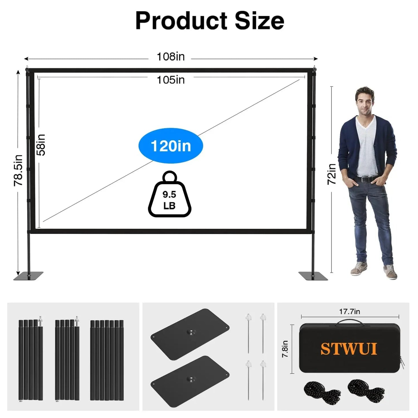 Outdoor - Projector - Screen - with - Stand - 120 inch Portable Projector Screen Indoor Outdoor Projector Screens 16:9 4K HD Lightweight Movie Screen with Carry Bag for Backyard Movie Night - North State Signs & Printing