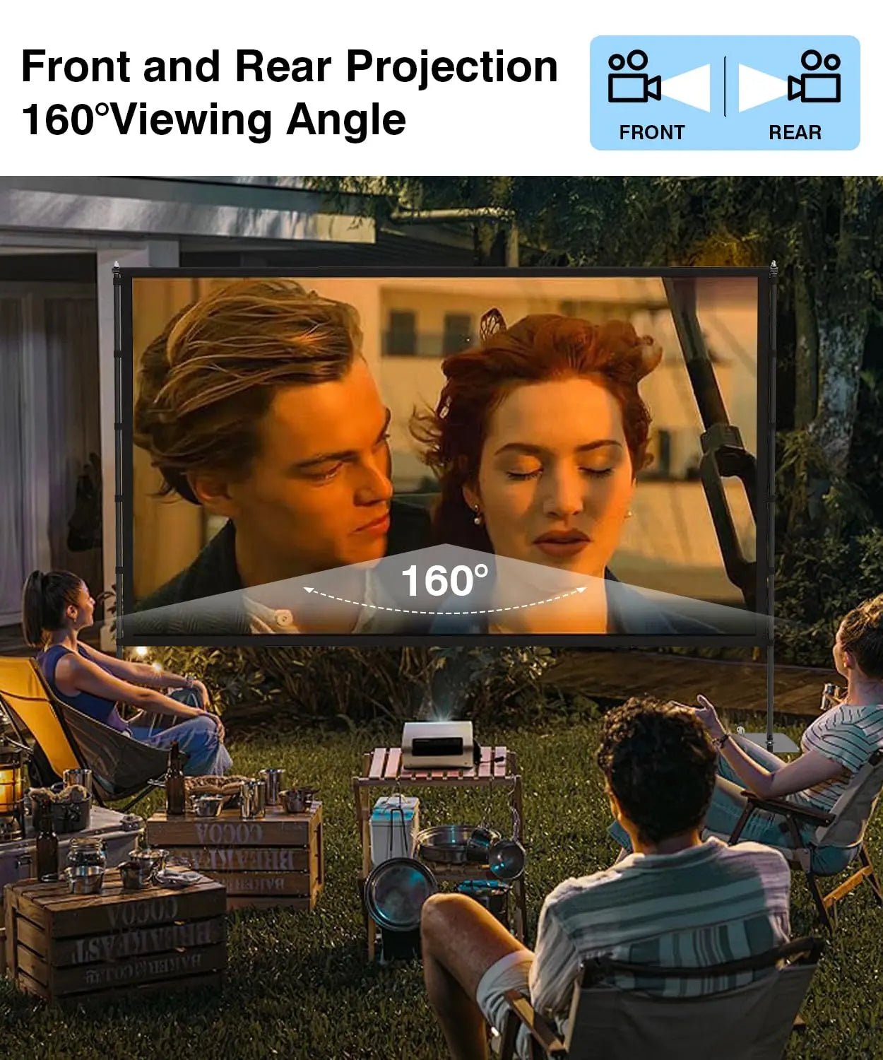 Outdoor - Projector - Screen - with - Stand - 120 inch Portable Projector Screen Indoor Outdoor Projector Screens 16:9 4K HD Lightweight Movie Screen with Carry Bag for Backyard Movie Night - North State Signs & Printing