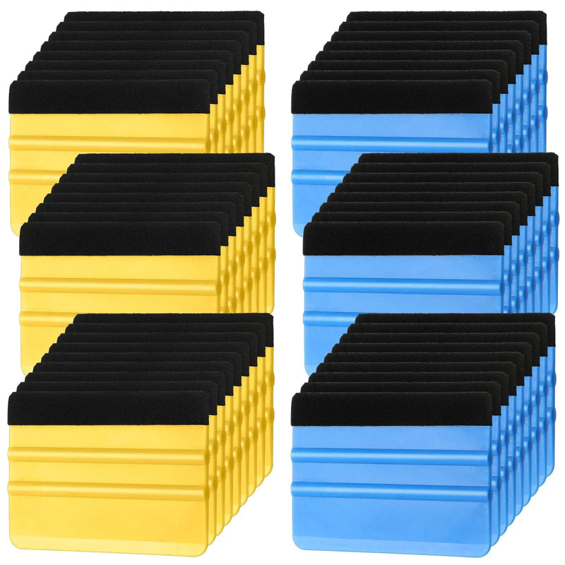 Plastic Vinyl Squeegee, 4 Inch, Lasnten 50 Pcs, Felt Edge Squeegee for Car Window Windshield Glass Cleaning Tool, Vinyl Scraper Decal, Applicator Tool with Black Fabric Felt Edge, Blue Yellow - North State Signs & Printing