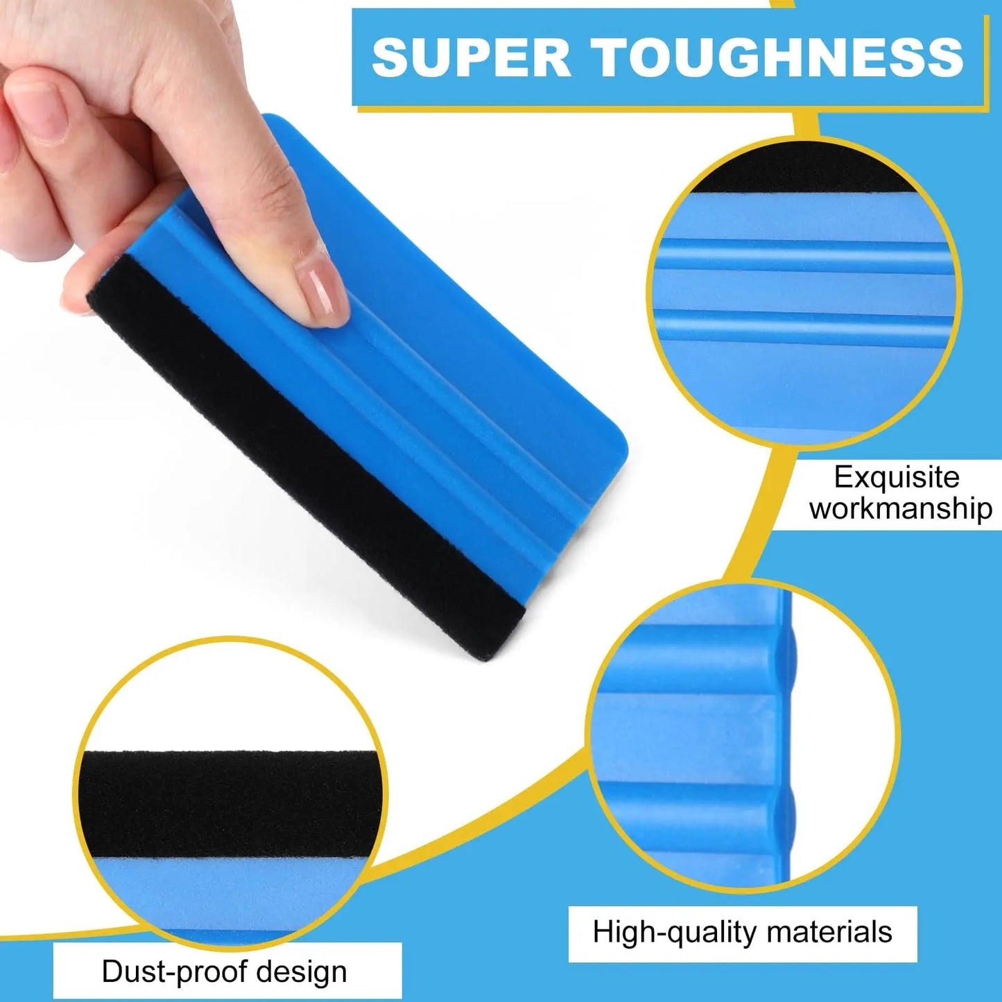 Plastic Vinyl Squeegee, 4 Inch, Lasnten 50 Pcs, Felt Edge Squeegee for Car Window Windshield Glass Cleaning Tool, Vinyl Scraper Decal, Applicator Tool with Black Fabric Felt Edge, Blue Yellow - North State Signs & Printing