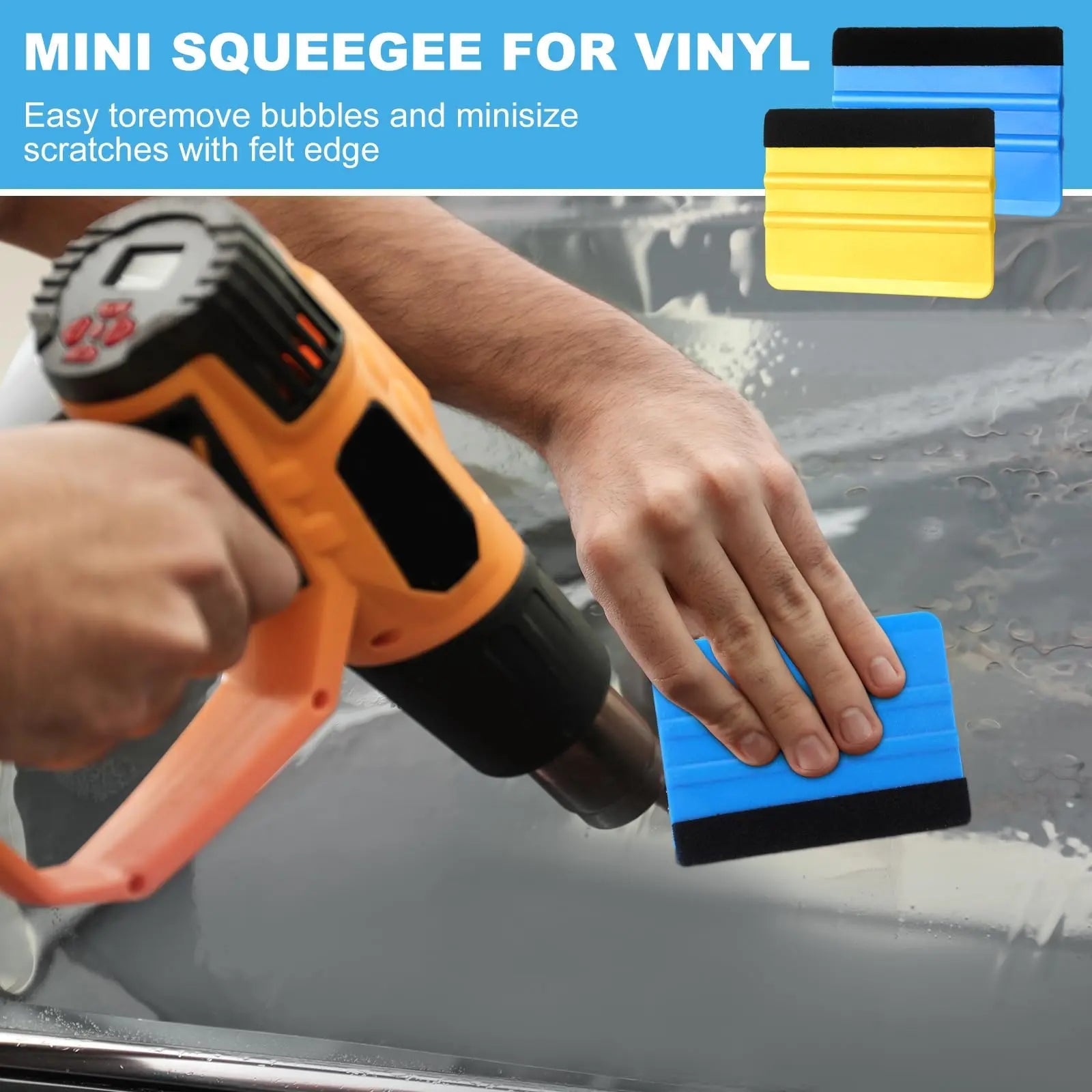 Plastic Vinyl Squeegee, 4 Inch, Lasnten 50 Pcs, Felt Edge Squeegee for Car Window Windshield Glass Cleaning Tool, Vinyl Scraper Decal, Applicator Tool with Black Fabric Felt Edge, Blue Yellow - North State Signs & Printing