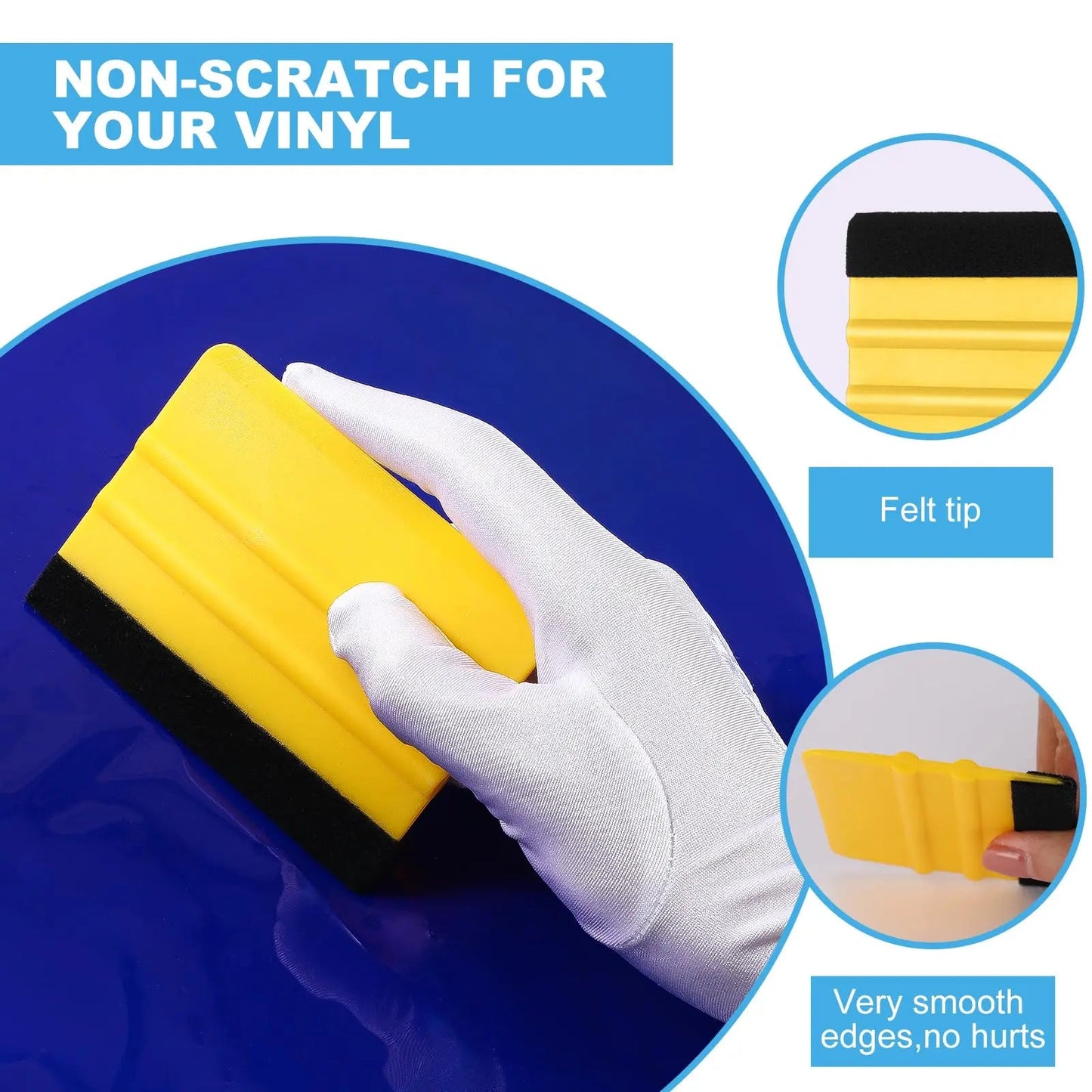 Plastic Vinyl Squeegee, 4 Inch, Lasnten 50 Pcs, Felt Edge Squeegee for Car Window Windshield Glass Cleaning Tool, Vinyl Scraper Decal, Applicator Tool with Black Fabric Felt Edge, Blue Yellow - North State Signs & Printing