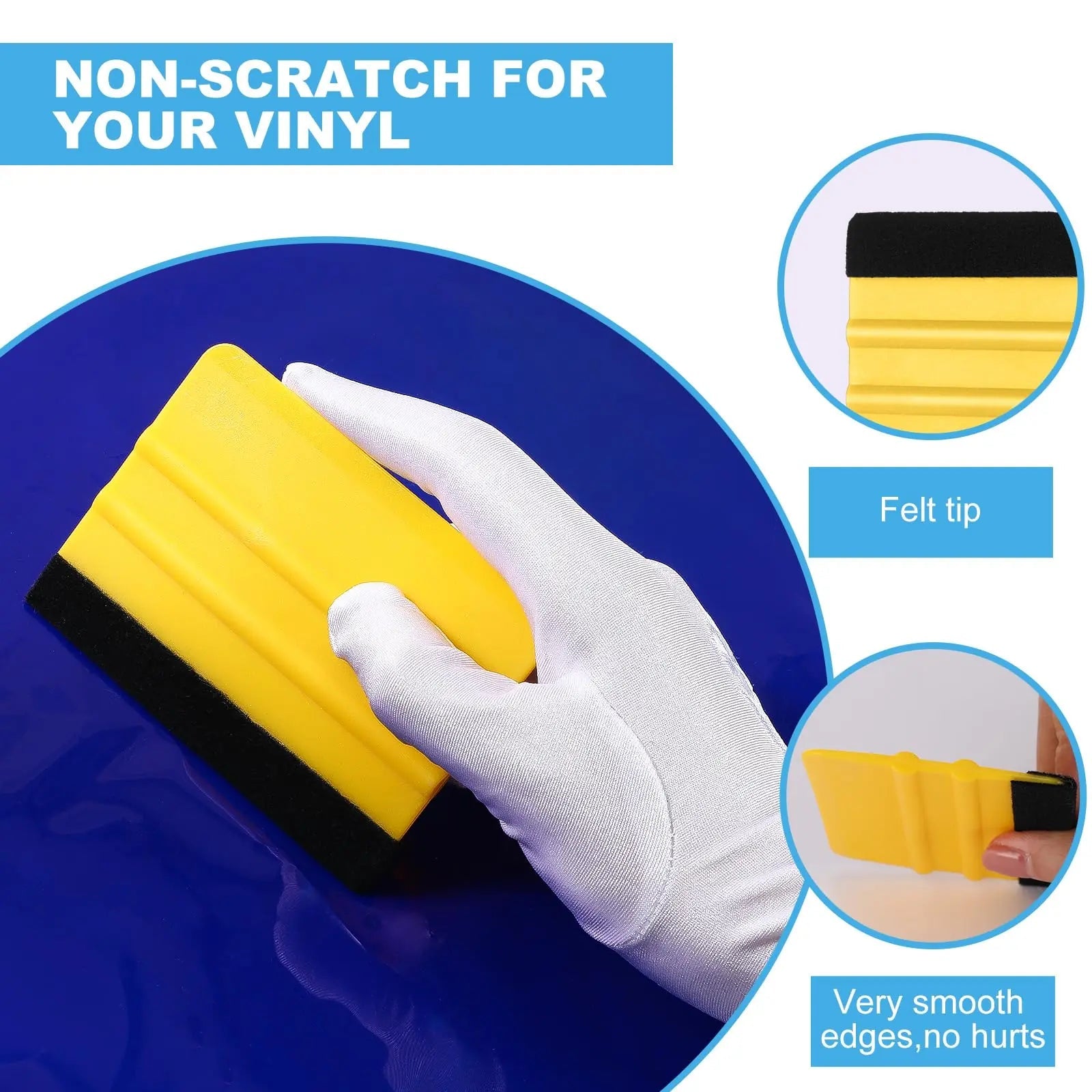 Plastic Vinyl Squeegee, 4 Inch, Lasnten 50 Pcs, Felt Edge Squeegee for Car Window Windshield Glass Cleaning Tool, Vinyl Scraper Decal, Applicator Tool with Black Fabric Felt Edge, Blue Yellow - North State Signs & Printing