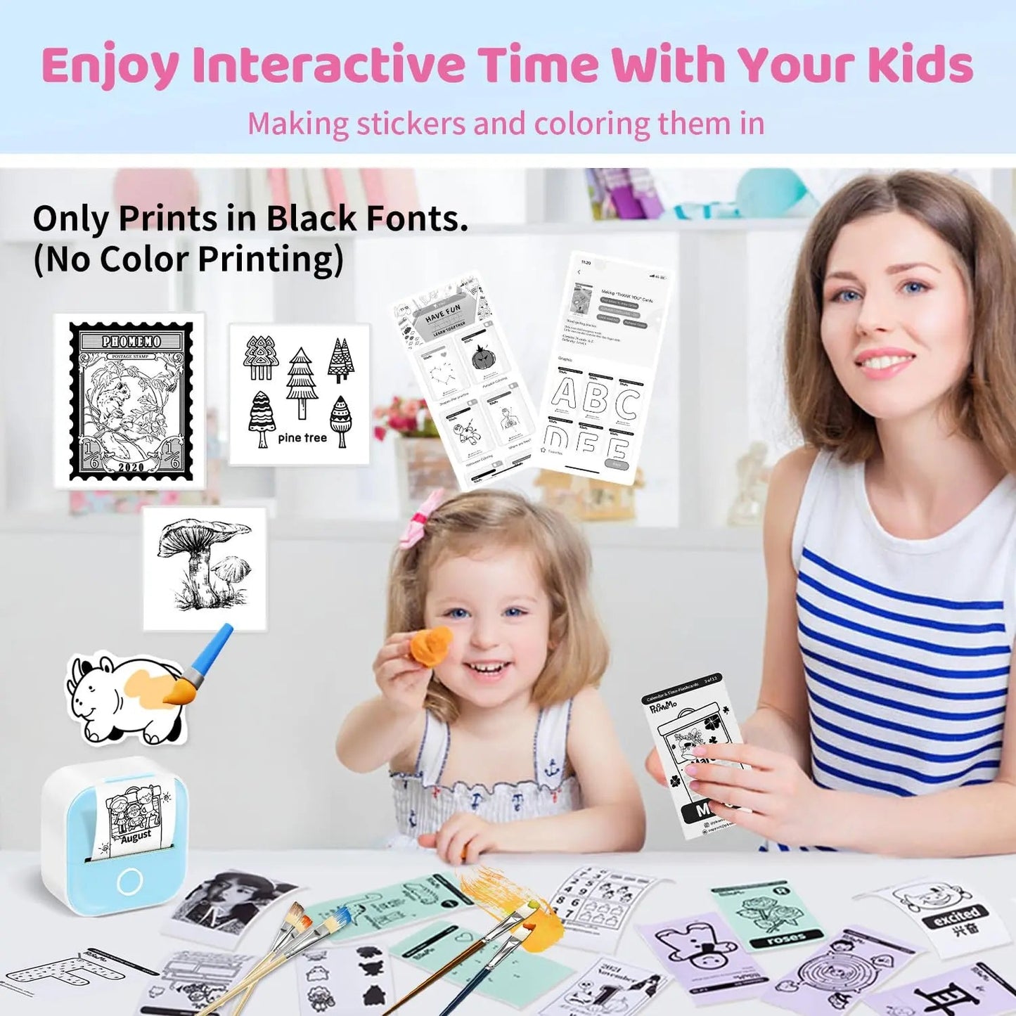 Ponek Print Pods Mini Printer - Sticker Printer Machine, T02 Mini Pocket Printers Portable Thermal Printer Inkless Sticker, Mini Printer with 3 Rolls Thermal Paper for Study Note,Journal, Memo - North State Signs & Printing