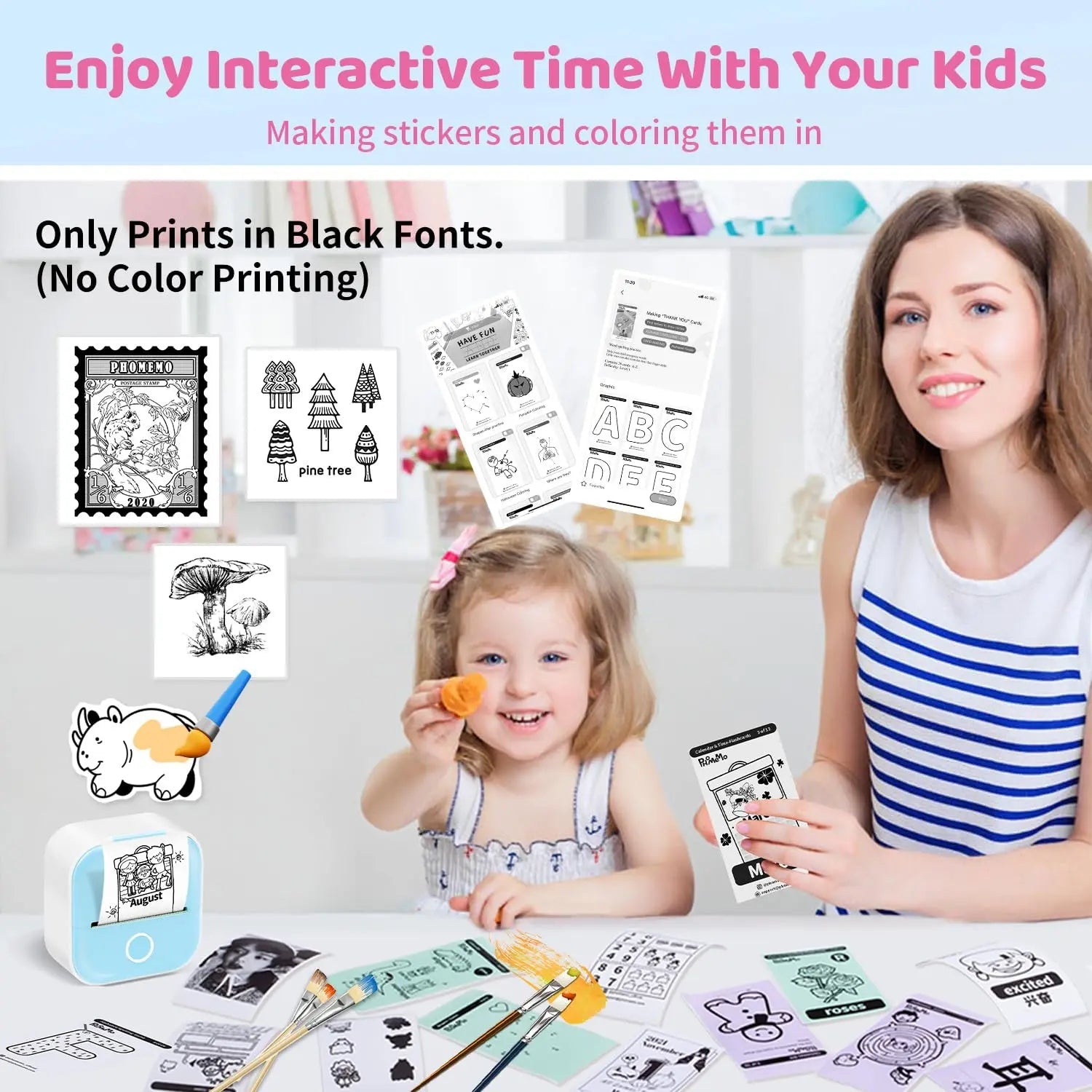 Ponek Print Pods Mini Printer - Sticker Printer Machine, T02 Mini Pocket Printers Portable Thermal Printer Inkless Sticker, Mini Printer with 3 Rolls Thermal Paper for Study Note,Journal, Memo - North State Signs & Printing
