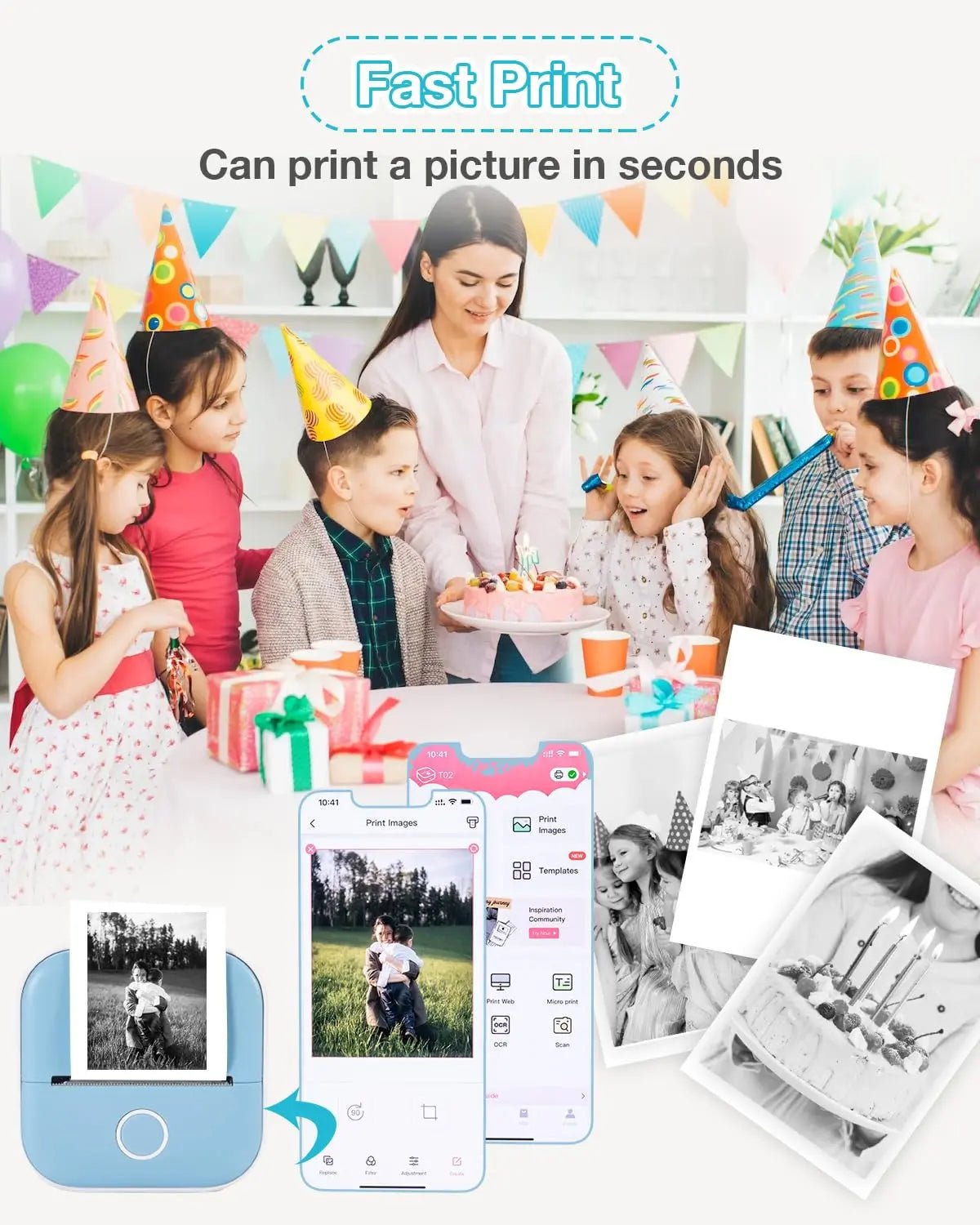 Print Pods Mini Printer, 2024 New Portable Mini Thermal Pocket Printer with Rolls Paper, Bluetooth Printer Pods Mini Printer Sticky Note Maker for Pictures Photos DIY Scrapbook (Blue) - North State Signs & Printing