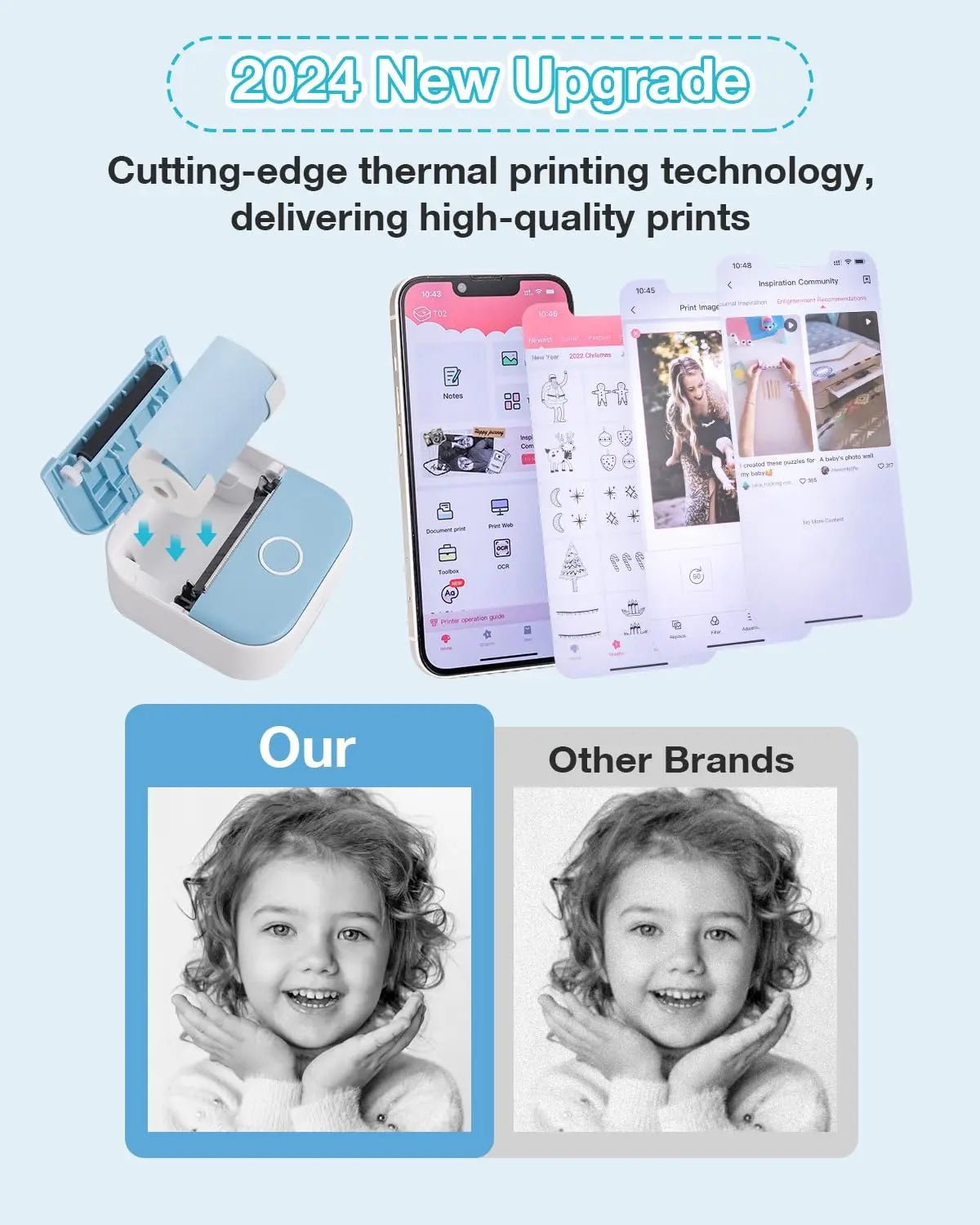 Print Pods Mini Printer, 2024 New Portable Mini Thermal Pocket Printer with Rolls Paper, Bluetooth Printer Pods Mini Printer Sticky Note Maker for Pictures Photos DIY Scrapbook (Blue) - North State Signs & Printing