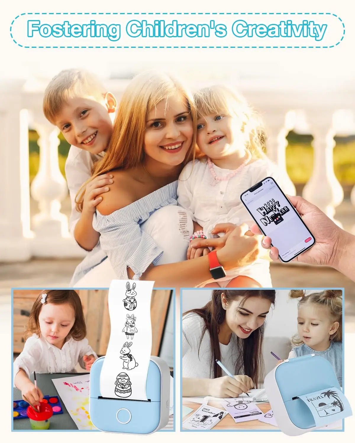 Print Pods Mini Printer, 2024 New Portable Mini Thermal Pocket Printer with Rolls Paper, Bluetooth Printer Pods Mini Printer Sticky Note Maker for Pictures Photos DIY Scrapbook (Blue) - North State Signs & Printing